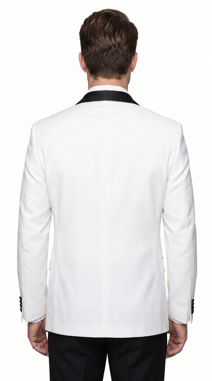 Men’s White and Black Shawl Lapel Dinner Jacket, 1 Button Wool Formal Tuxedo Blazer