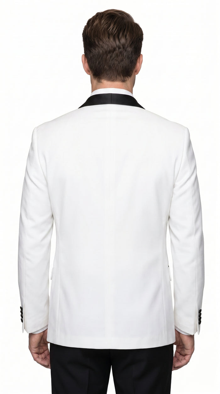 Men’s White and Black Shawl Lapel Dinner Jacket, 1 Button Wool Formal Tuxedo Blazer