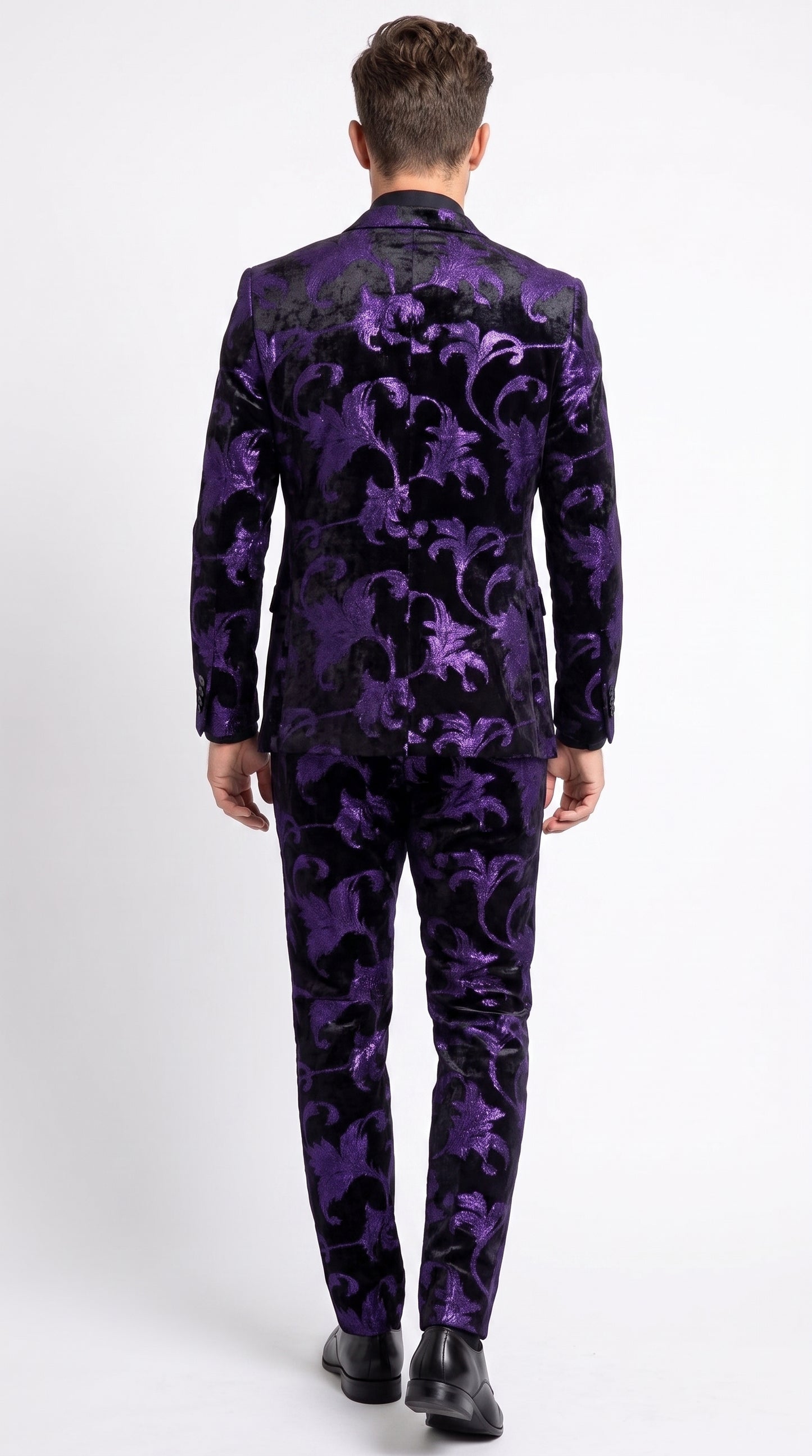 Men’s Purple and Black Paisley Tuxedo Suit – Mardi Gras Dinner Jacket with Matching Pants