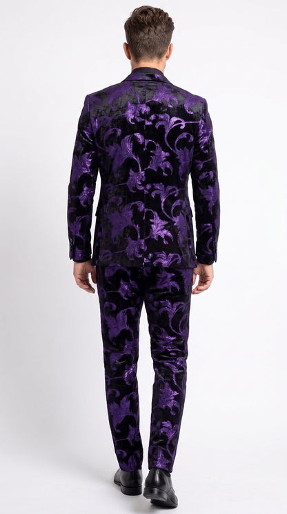 Men’s Purple and Black Paisley Tuxedo Suit – Mardi Gras Dinner Jacket with Matching Pants