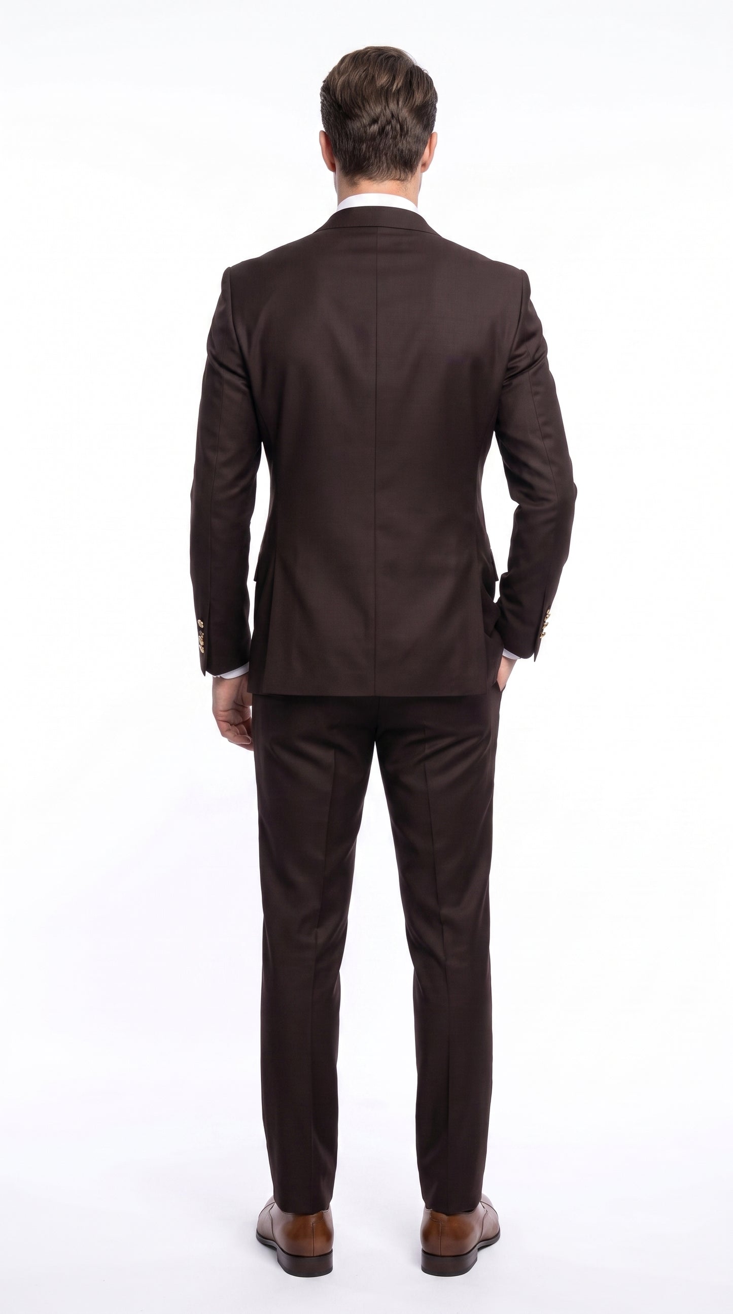 Men’s Brown Double Breasted Suit with Gold Buttons, Designer Formal Wedding Business Suit