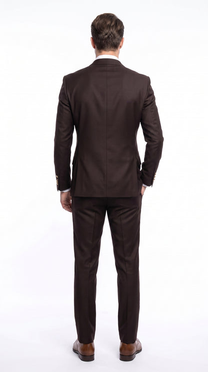 Men’s Brown Double Breasted Suit with Gold Buttons, Designer Formal Wedding Business Suit