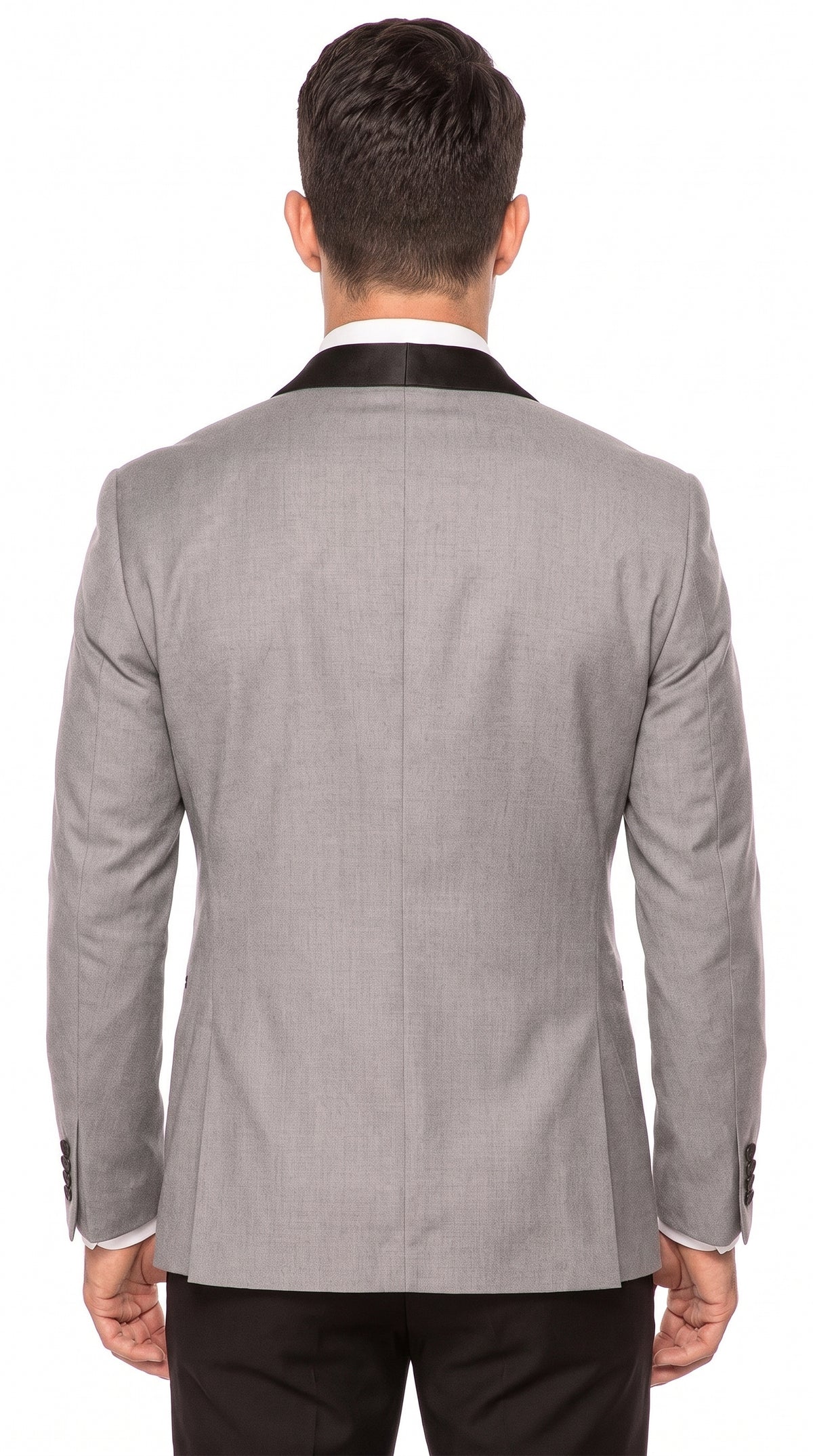 Men’s Light Grey Dinner Jacket with Black Shawl Lapel – 1 Button Tuxedo Blazer