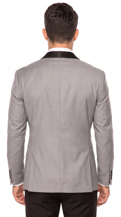 Men’s Light Grey Dinner Jacket with Black Shawl Lapel – 1 Button Tuxedo Blazer