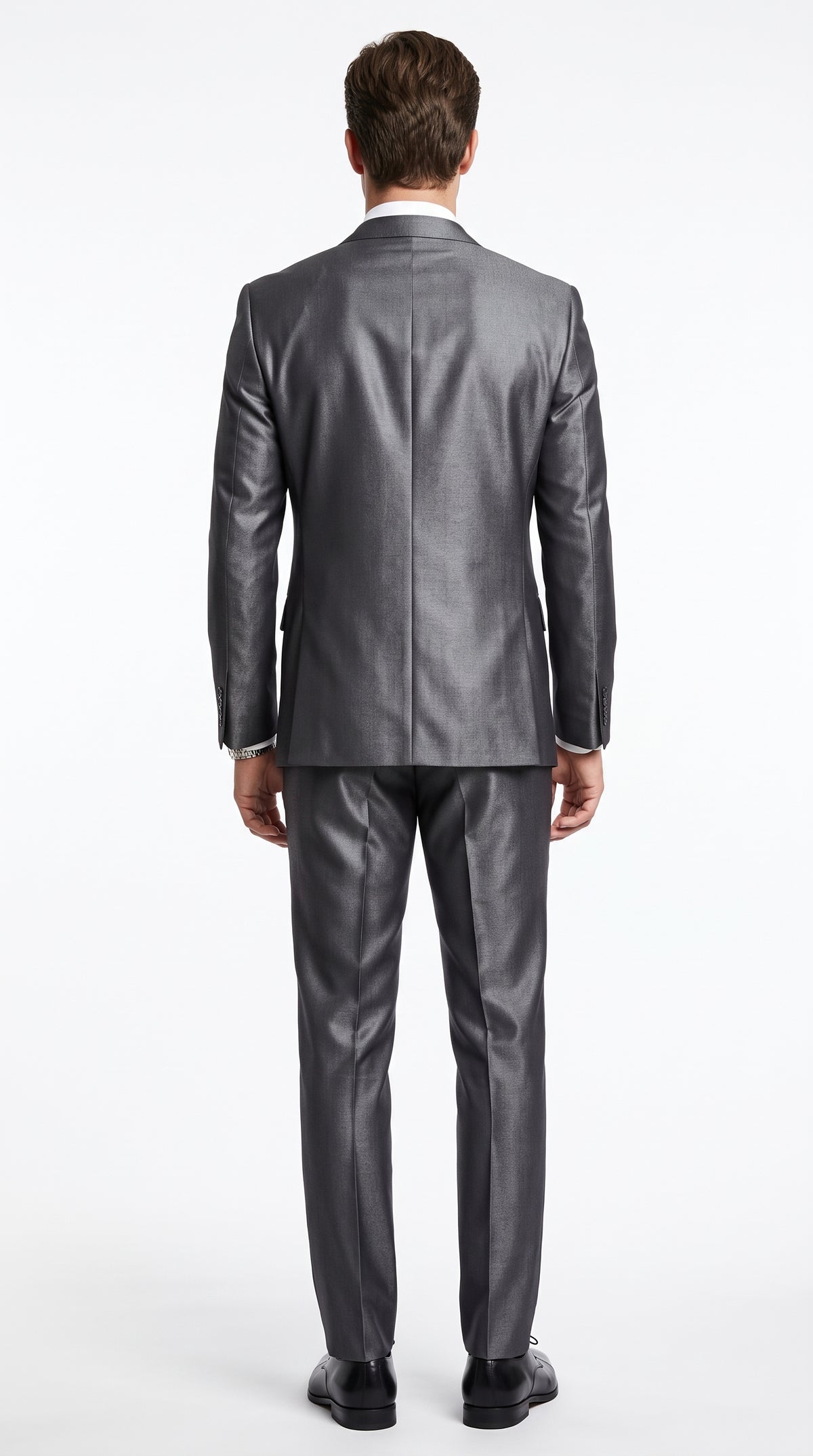 Men’s Gray Silver Sharkskin Suit, Slim Fit Shiny Formal Wedding Business Suit