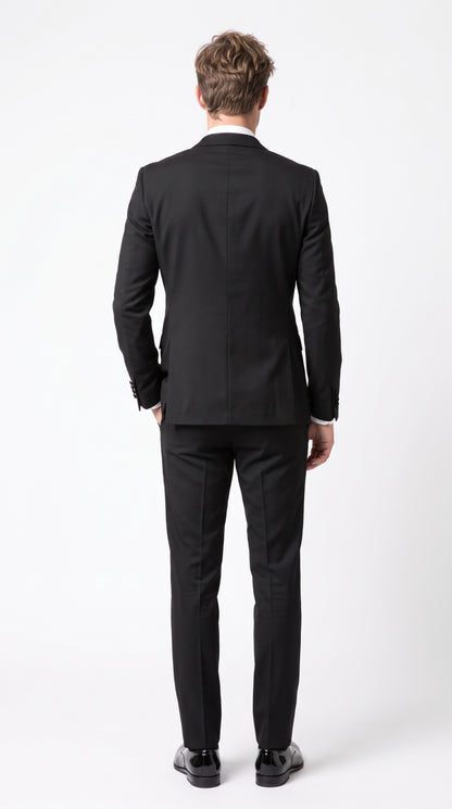 Men’s Black Wool Tuxedo Suit, 2 Button Modern Fit Formal Wedding Prom Tuxedo