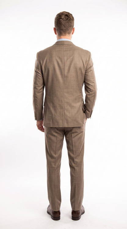Men’s Tan Classic Fit 3 Piece Suit, Two Button Formal Wedding Business Suit with Vest