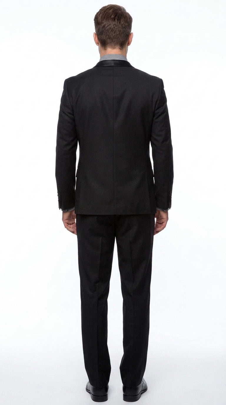 Men’s Black 1-Button Shawl Lapel Tuxedo – Wedding, Prom and Formal 2-Piece Suit