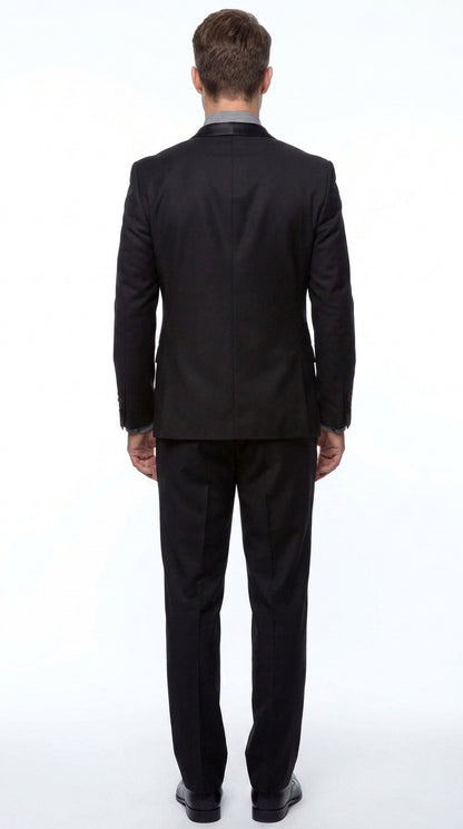 Men’s Black 1-Button Shawl Lapel Tuxedo – Wedding, Prom and Formal 2-Piece Suit