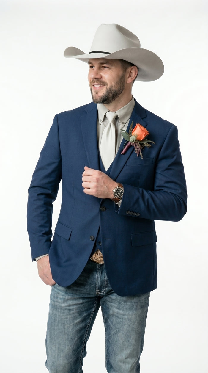 Men’s Western Style Blazer, Classic Cowboy Suit Jacket for Weddings and Country Events in Black, Navy, Sapphire Blue, Charcoal and Olive
