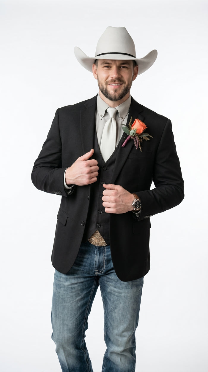 Men’s Western Style Blazer, Classic Cowboy Suit Jacket for Weddings and Country Events in Black, Navy, Sapphire Blue, Charcoal and Olive