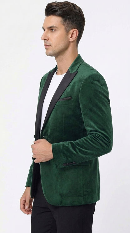 Men’s Hunter Green Velvet Prom Blazer Tuxedo Jacket with Black Peak Lapel