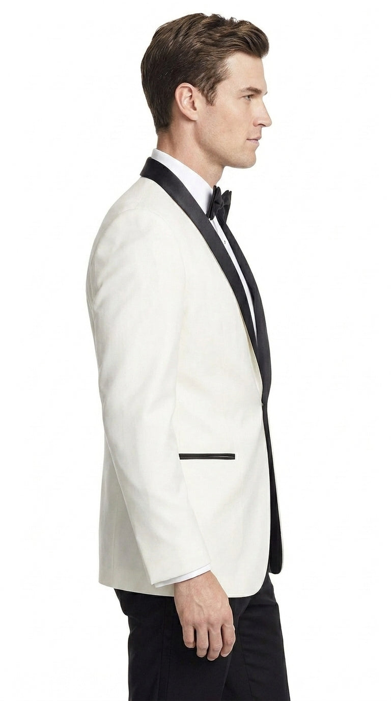 Men’s Cream and Black Shawl Lapel Tuxedo Jacket, Designer Formal Dinner Blazer