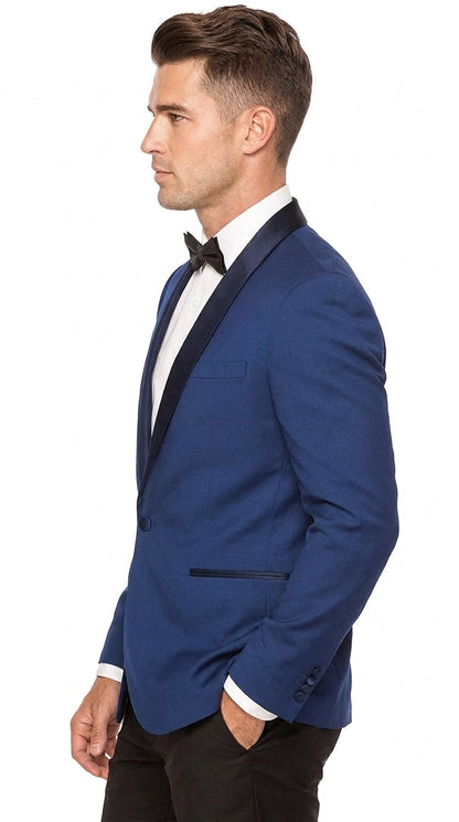 Men’s Royal Blue Dinner Jacket with Black Shawl Lapel – 1 Button Tuxedo Blazer