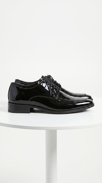 Men’s Vangelo TUX-3 Black Patent Oxford Dress Shoes, Formal Wedding Prom Tuxedo Shoes