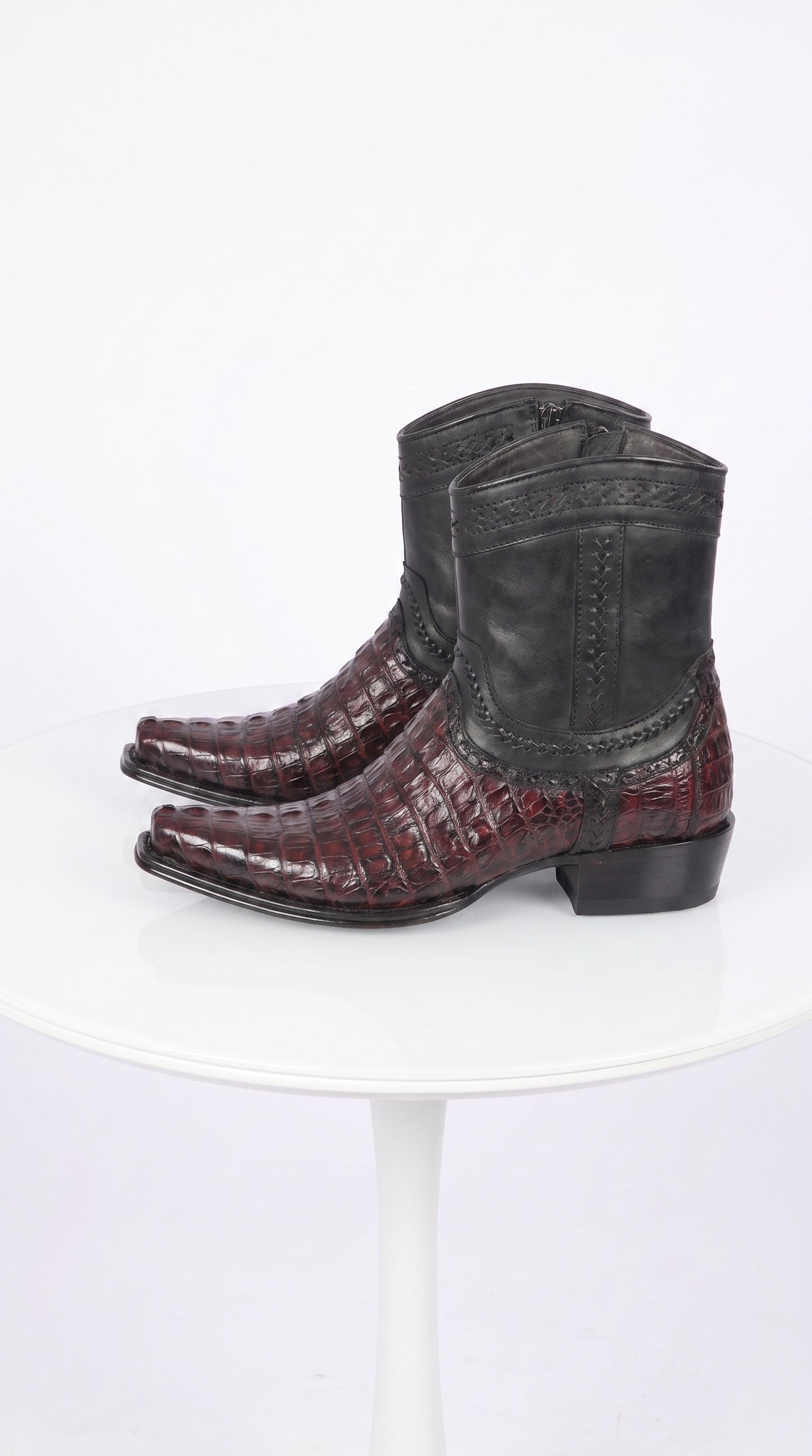 Los Altos Men’s Black Cherry Caiman Tail Low Shaft European Square Toe Boots