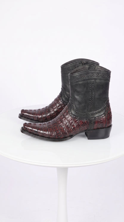 Los Altos Men’s Black Cherry Caiman Tail Low Shaft European Square Toe Boots