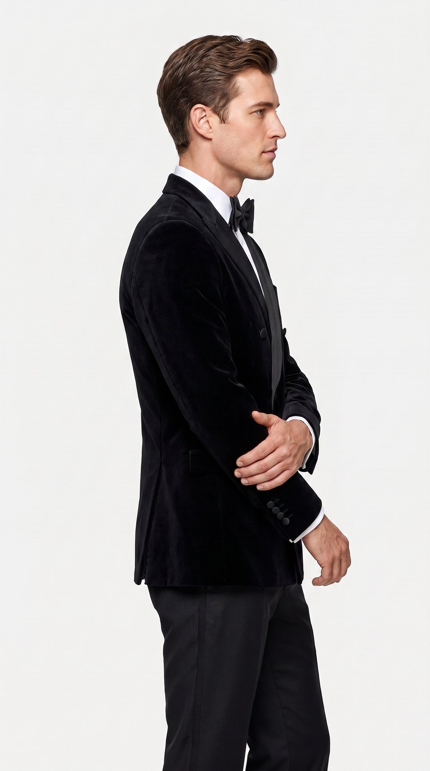 Men’s Black Velvet Double Breasted Tuxedo Blazer with Satin Peak Lapel, Formal Dinner Jacket