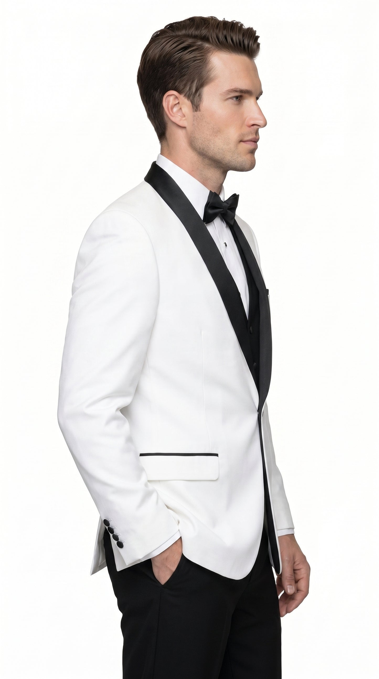 Men’s White and Black Shawl Lapel Dinner Jacket, 1 Button Wool Formal Tuxedo Blazer