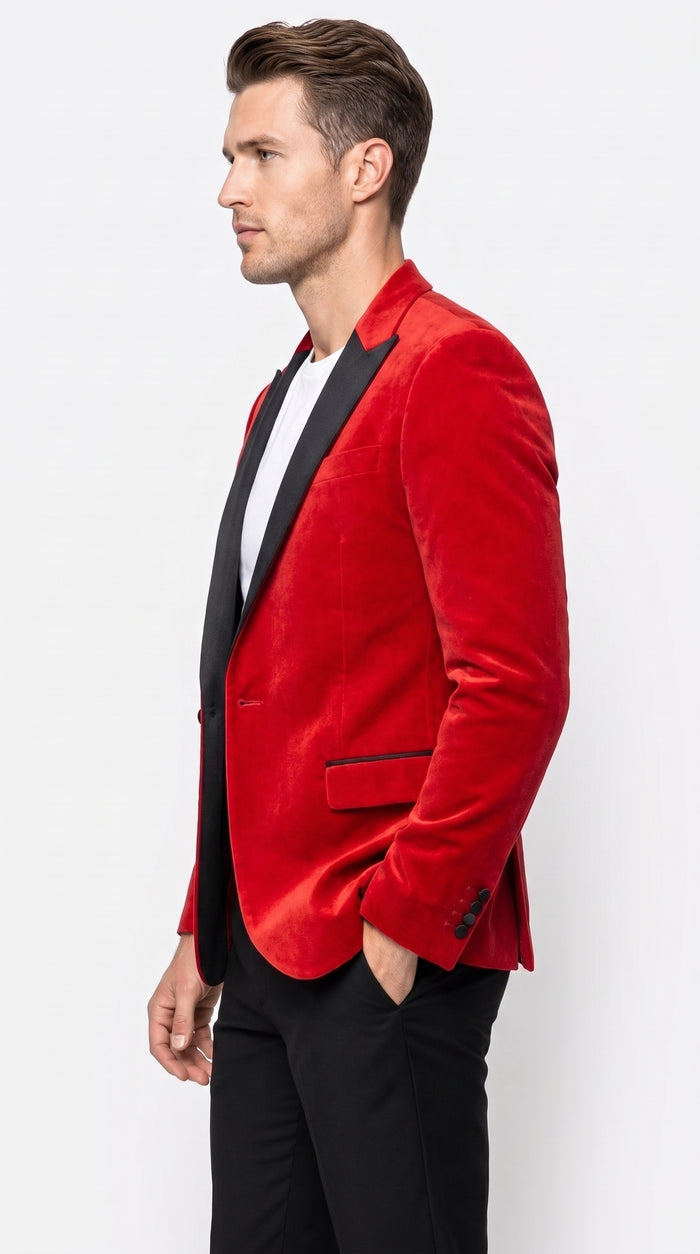 Men’s Red Velvet Tuxedo Jacket, Designer Formal Dinner Blazer for Wedding, Prom and Party