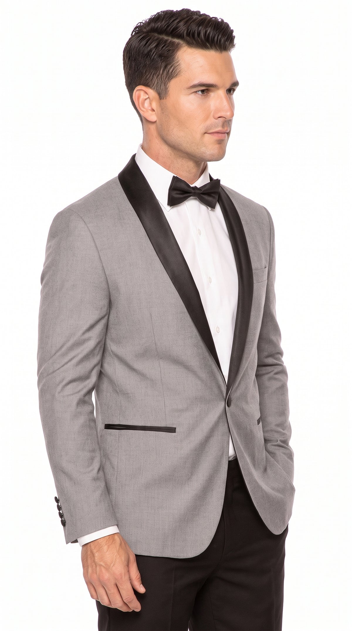 Men’s Light Grey Dinner Jacket with Black Shawl Lapel – 1 Button Tuxedo Blazer
