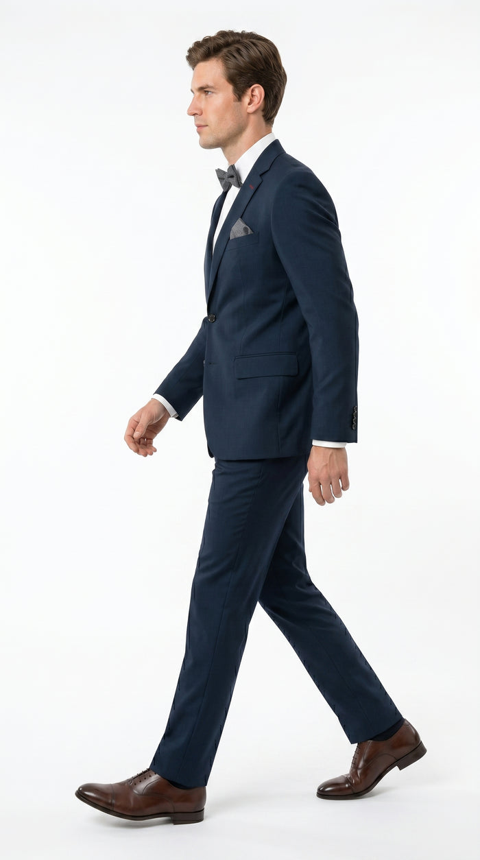 Statement Men’s 100% Wool 2 Piece Italian Made Suit, Subtle Texture Business Formal Suit in Black and Navy