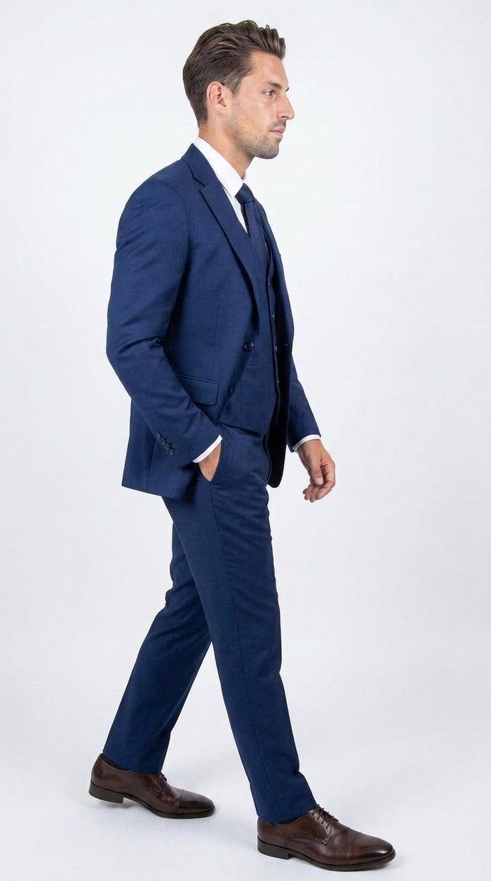 Stacy Adams Men’s Royal Indigo Hybrid Fit 3 Piece Suit, Formal Wedding Prom Dress Suit