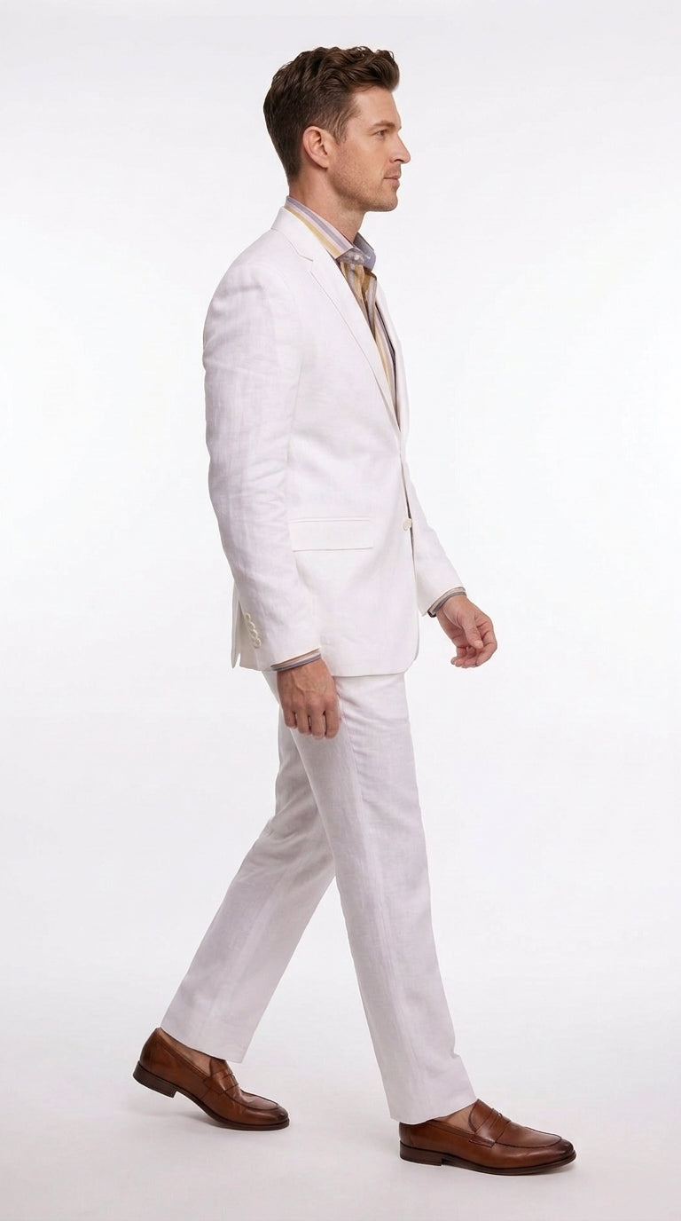 Men’s White Linen 2-Piece Summer Suit – Beach & Destination Wedding Suit