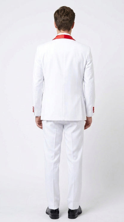 Men’s White and Red 3-Piece Tuxedo – One-Button Shawl Lapel Wedding, Prom and Formal Suit with Vest