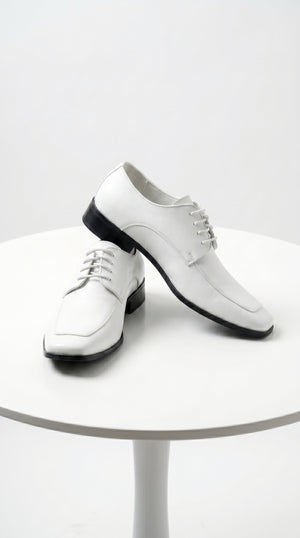 Men’s Vangelo TUX-3 White Patent Oxford Dress Shoes, Formal Wedding Prom Tuxedo Shoes