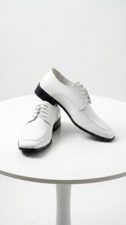 Men’s Vangelo TUX-3 White Patent Oxford Dress Shoes, Formal Wedding Prom Tuxedo Shoes