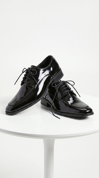 Men’s Vangelo TUX-3 Black Patent Oxford Dress Shoes, Formal Wedding Prom Tuxedo Shoes