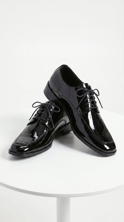 Men’s Vangelo TUX-3 Black Patent Oxford Dress Shoes, Formal Wedding Prom Tuxedo Shoes