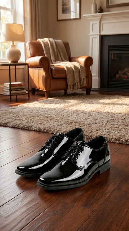 Men’s Vangelo Black Patent Oxford Dress Shoes, Formal Wedding Prom Tuxedo Shoes
