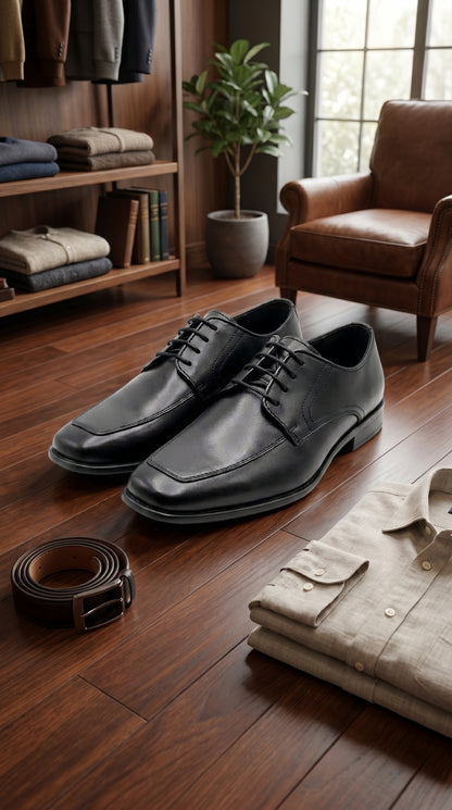 Men’s Black Oxford Dress Shoes with Lace Up Front, Formal Tuxedo Wedding Prom Shoes