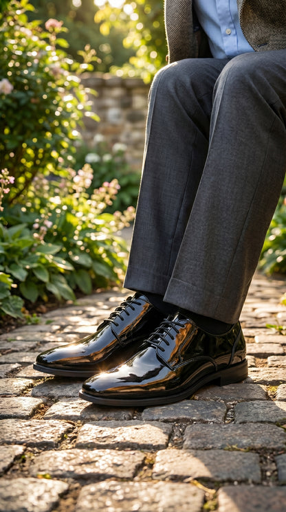 Men’s Vangelo Black Patent Oxford Dress Shoes, Formal Wedding Prom Tuxedo Shoes