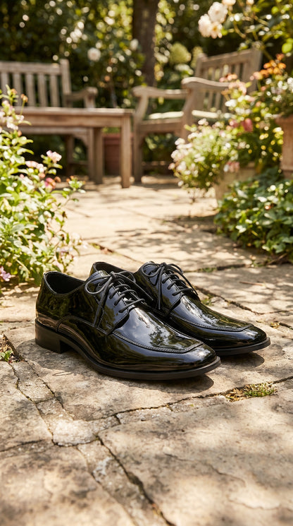 Men’s Vangelo TUX-3 Black Patent Oxford Dress Shoes, Formal Wedding Prom Tuxedo Shoes
