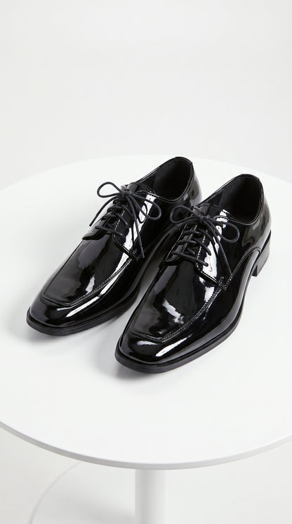 Men’s Vangelo TUX-3 Black Patent Oxford Dress Shoes, Formal Wedding Prom Tuxedo Shoes