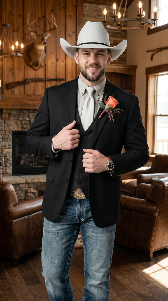Men’s Western Style Blazer, Classic Cowboy Suit Jacket for Weddings and Country Events in Black, Navy, Sapphire Blue, Charcoal and Olive