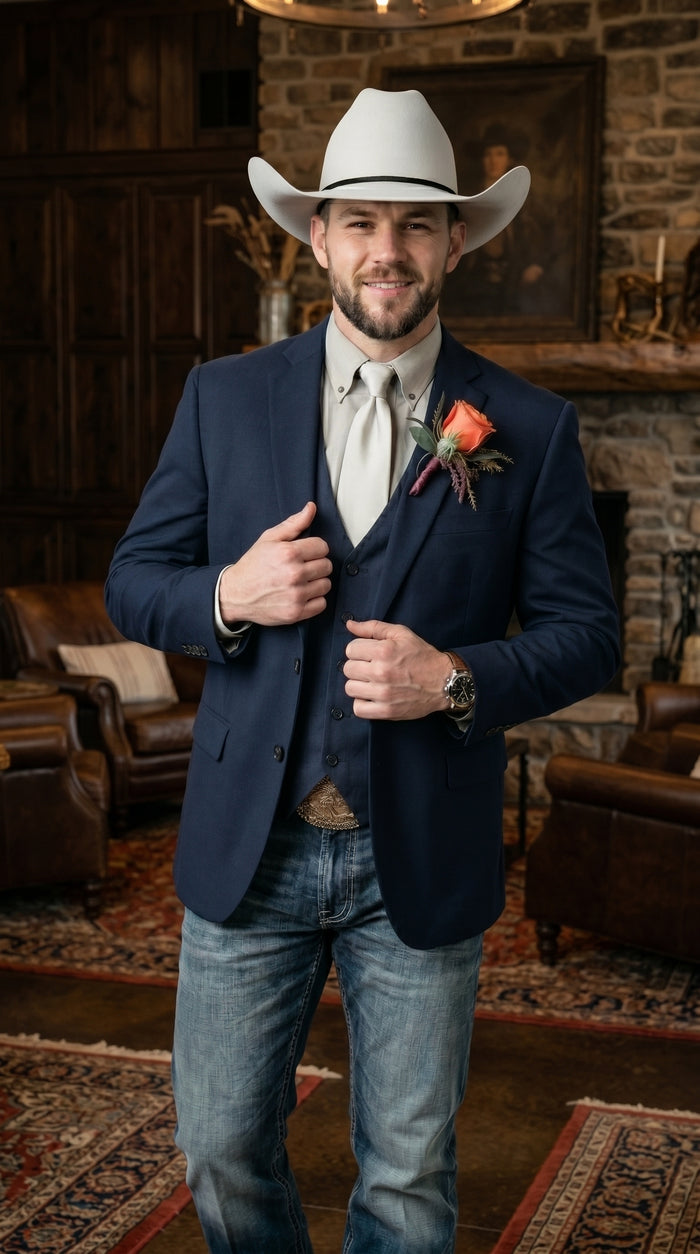 Men’s Western Style Blazer, Classic Cowboy Suit Jacket for Weddings and Country Events in Black, Navy, Sapphire Blue, Charcoal and Olive