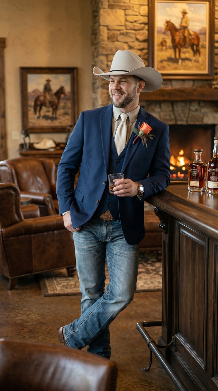 Men’s Western Style Blazer, Classic Cowboy Suit Jacket for Weddings and Country Events in Black, Navy, Sapphire Blue, Charcoal and Olive