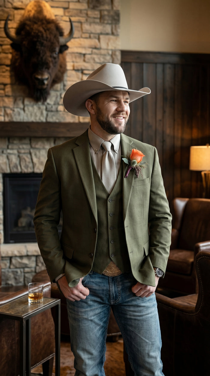 Men’s Western Style Blazer, Classic Cowboy Suit Jacket for Weddings and Country Events in Black, Navy, Sapphire Blue, Charcoal and Olive