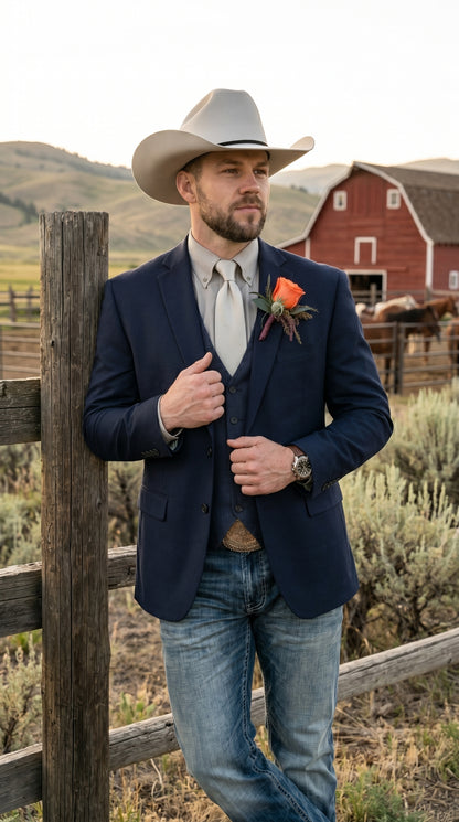 Men’s Western Style Blazer, Classic Cowboy Suit Jacket for Weddings and Country Events in Black, Navy, Sapphire Blue, Charcoal and Olive