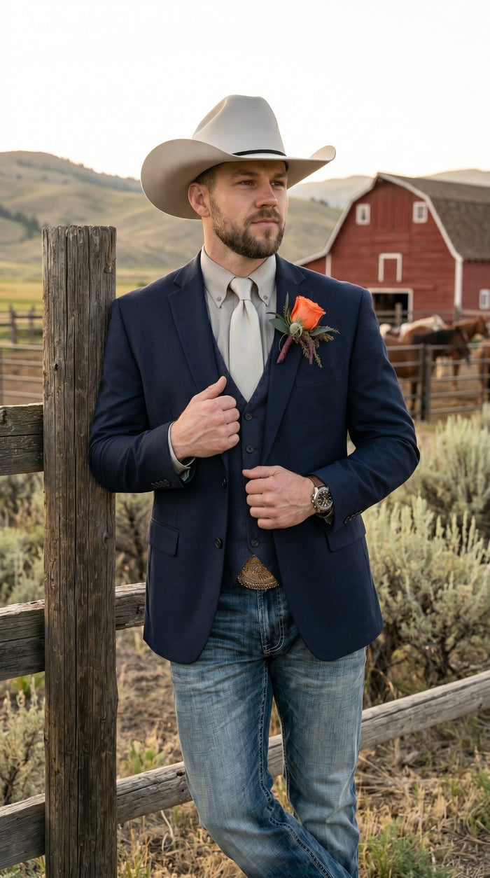 Men’s Western Style Blazer, Classic Cowboy Suit Jacket for Weddings and Country Events in Black, Navy, Sapphire Blue, Charcoal and Olive