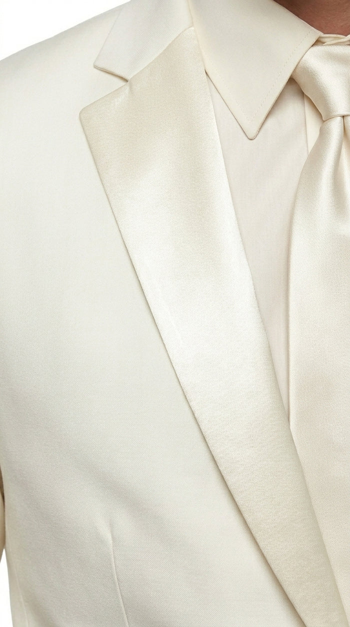 Men’s Ivory Classic Notch Tuxedo with 1 Button Jacket and Matching Pants, Formal Wedding Suit