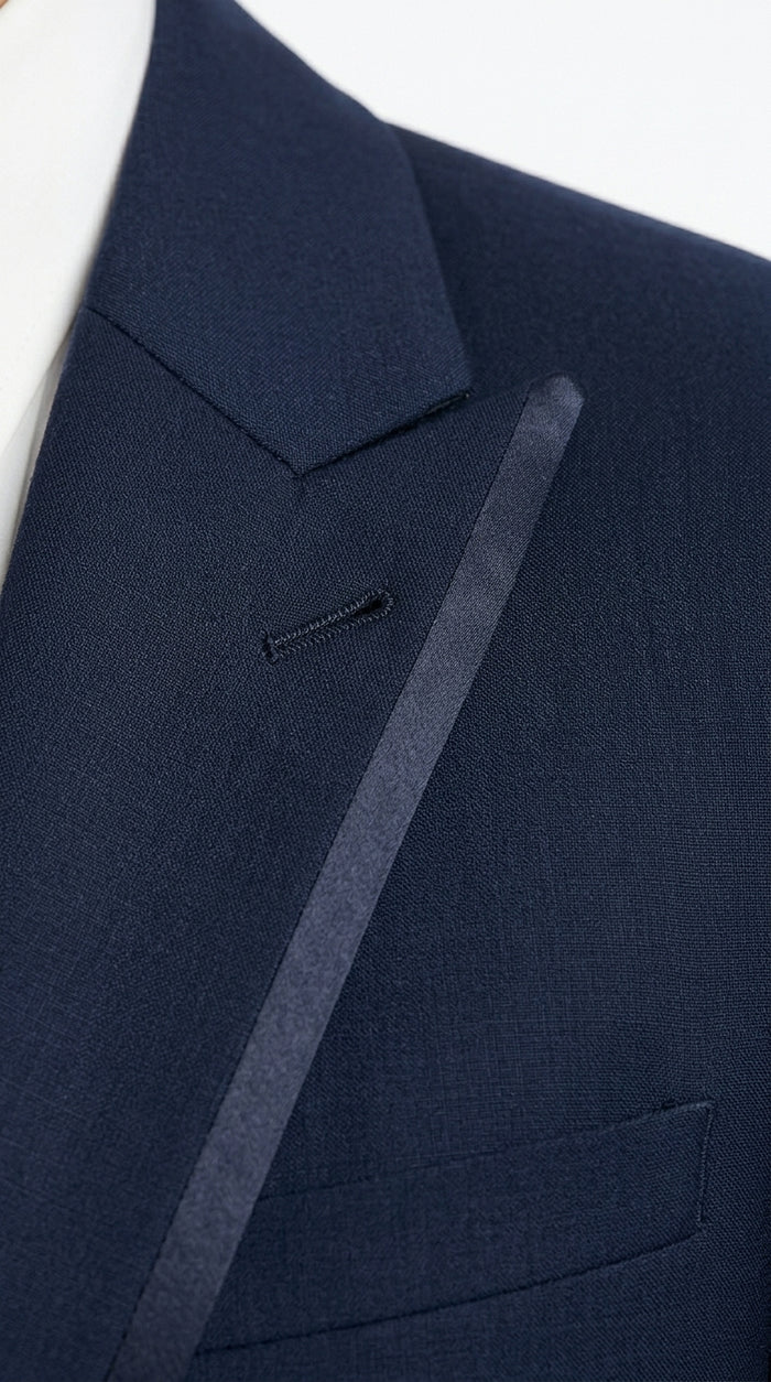 Men’s Indigo Blue One Button Shawl Tuxedo with Paisley Vest, Formal Wedding Prom Dinner Suit Set