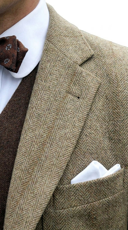 Men’s Taupe Great Gatsby Style 3 Piece Vested Suit, Vintage Wedding Prom Formal Suit Set
