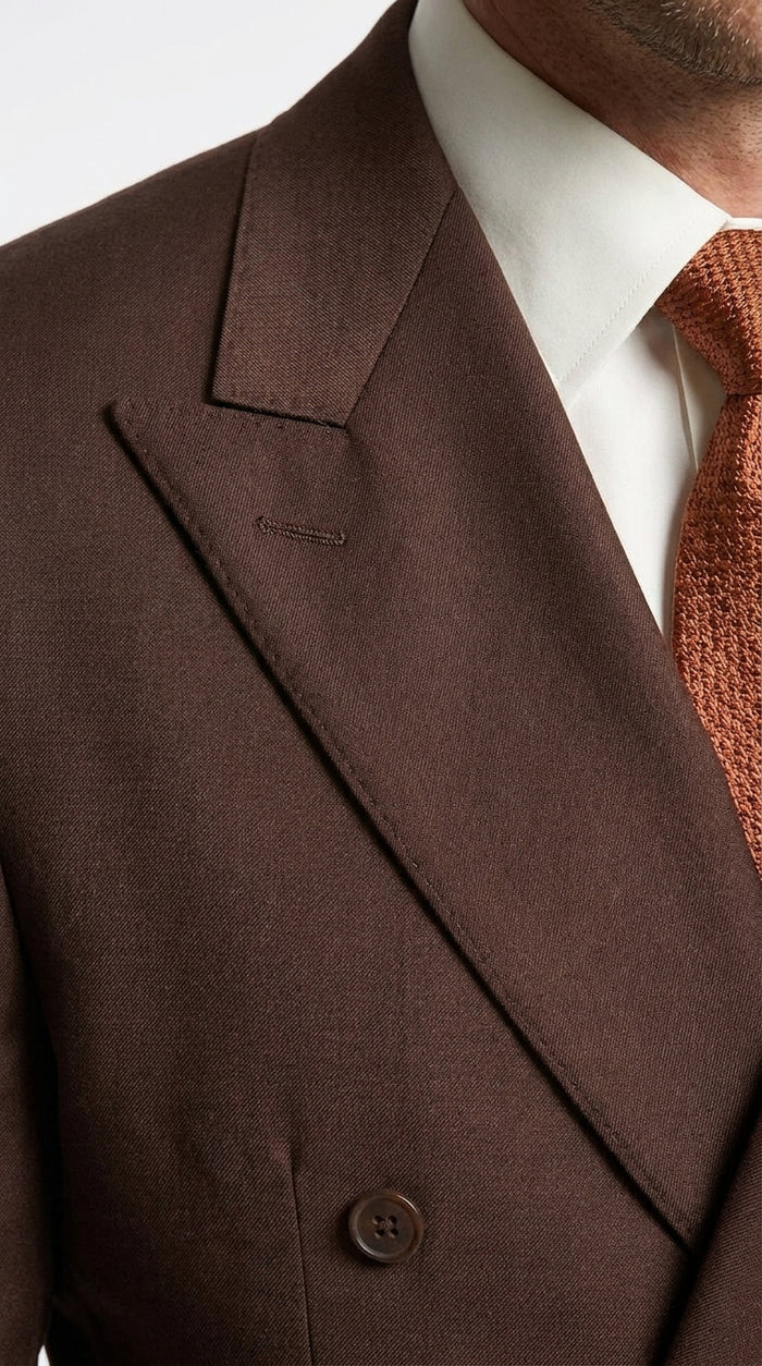 Men's Brown Double-Breasted Poplin Suit – Classic 6 Button Business, Wedding & Formal Suit for Men