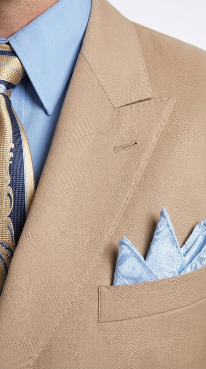 Men’s Tan Double-Breasted Suit – Classic Peak Lapel Business, Wedding and Formal Suit