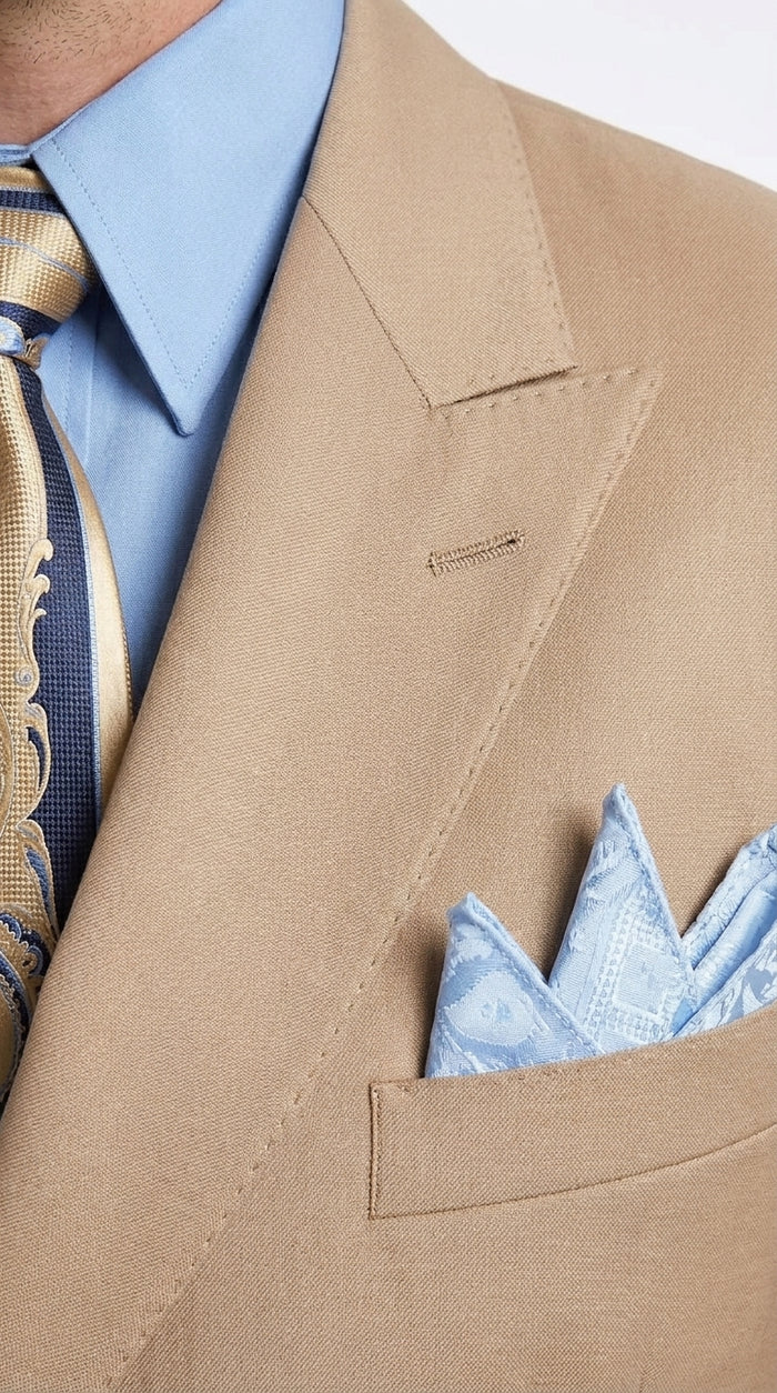 Men’s Tan Double-Breasted Suit – Classic Peak Lapel Business, Wedding and Formal Suit